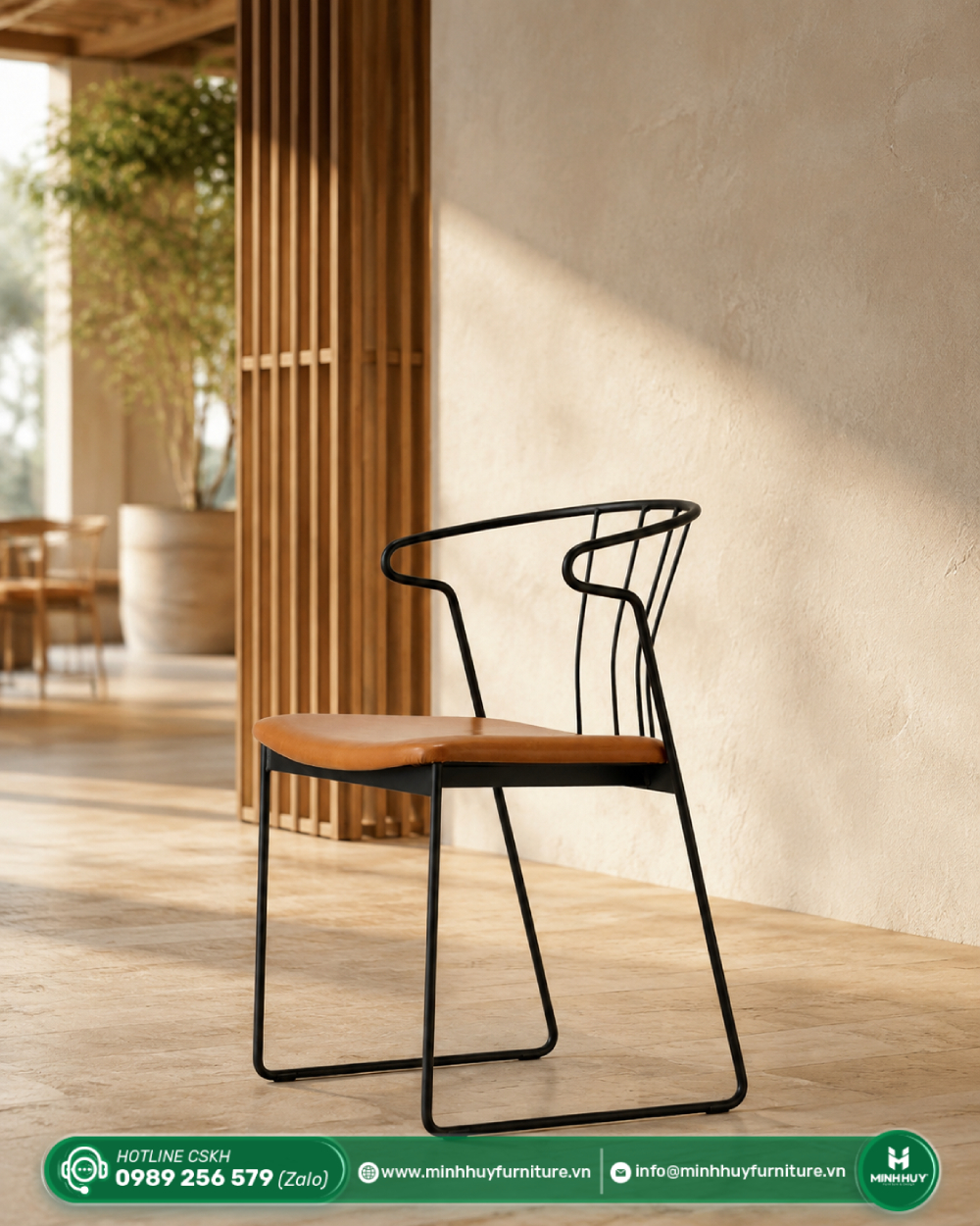 Thông số sản phẩm Ghế Cafe Khung Sắt Sơn Tĩnh Điện Có Lót Đệm MH255