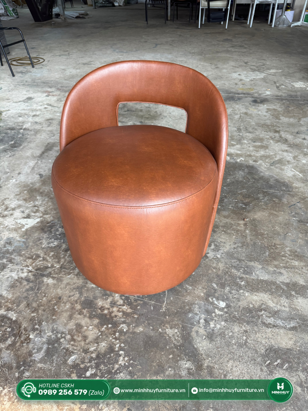 Đặc điểm sản phẩm Ghế Đôn Tròn Da Có Tựa Lưng MH209