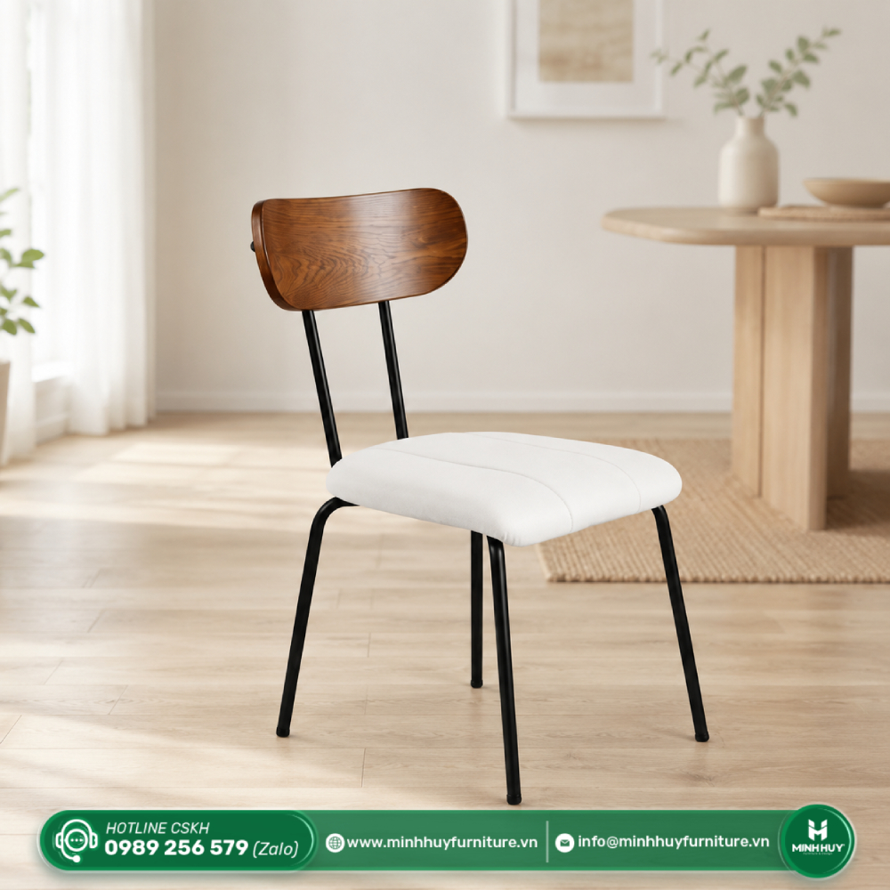 Thông số sản phẩm Ghế Lotte Lưng Gỗ Bọc Nệm Simili Chân Sắt Sơn Tĩnh Điện MH233