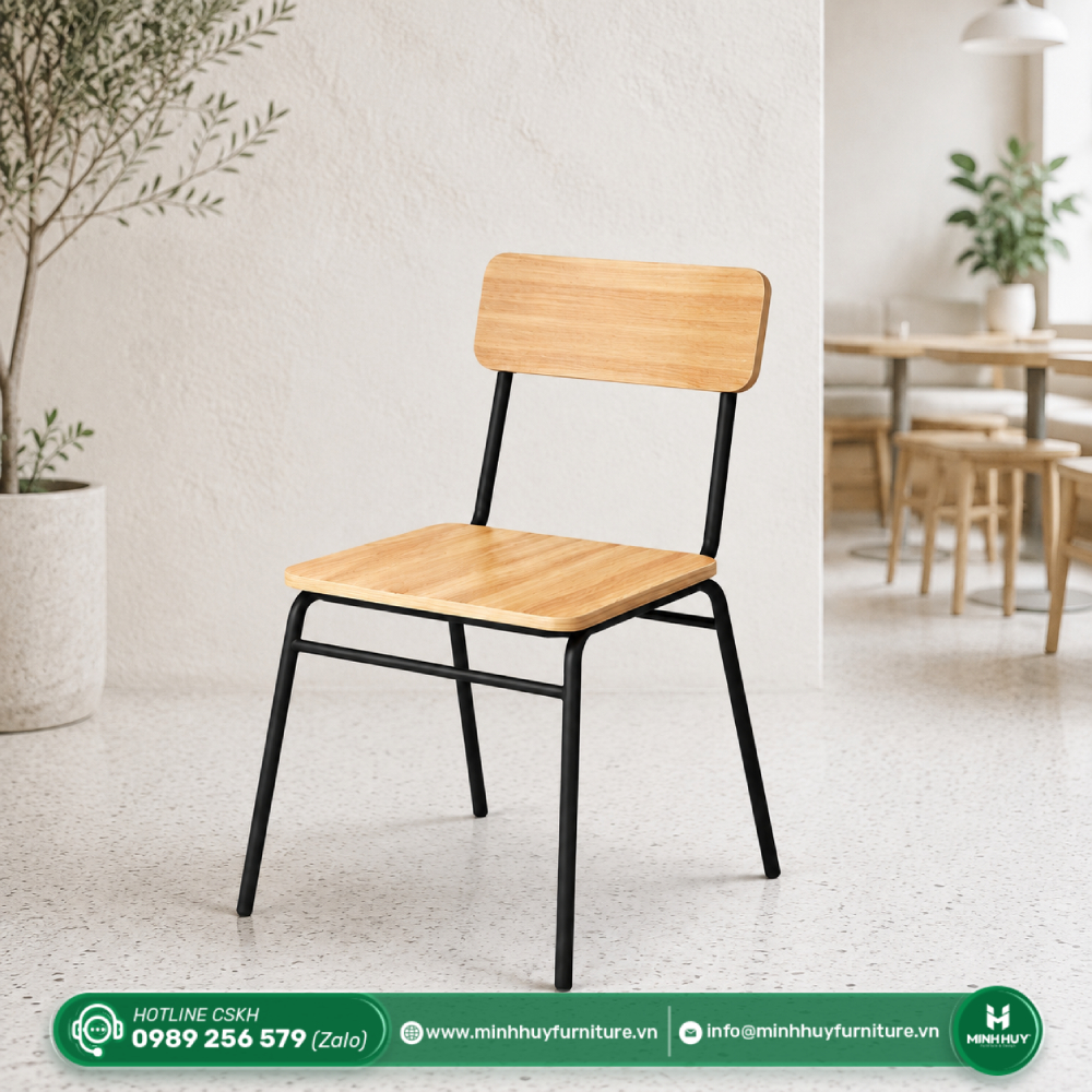 Đặc điểm sản phẩm Ghế Lưng Tựa gỗ Cao Su Khung Sắt Sơn Tĩnh Điện MH234