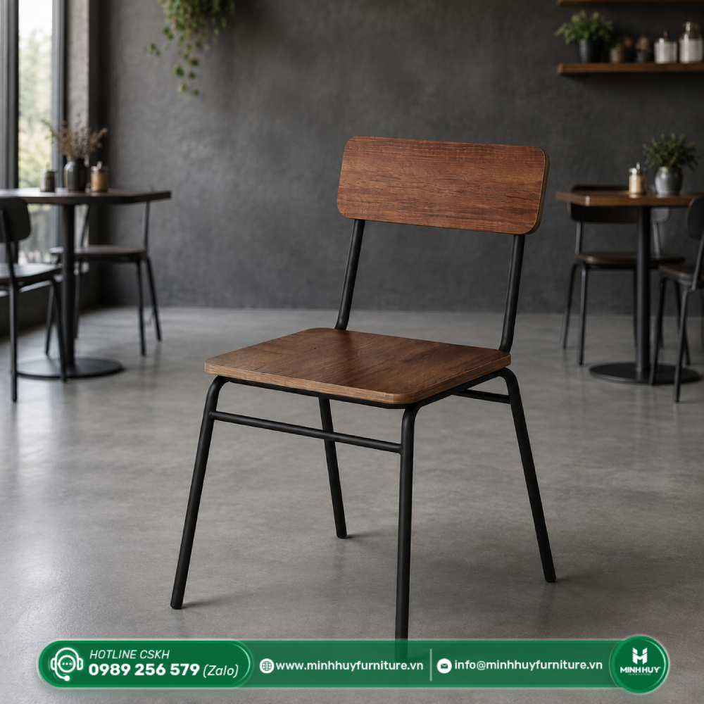 Thông số sản phẩm Ghế Lưng Tựa gỗ Cao Su Khung Sắt Sơn Tĩnh Điện MH234
