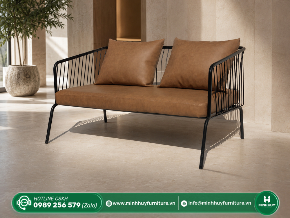 Đặc điểm sản phẩm Ghế Sofa Cafe Băng Khung Nan Sắt Nệm Da Kèm Gối MH222
