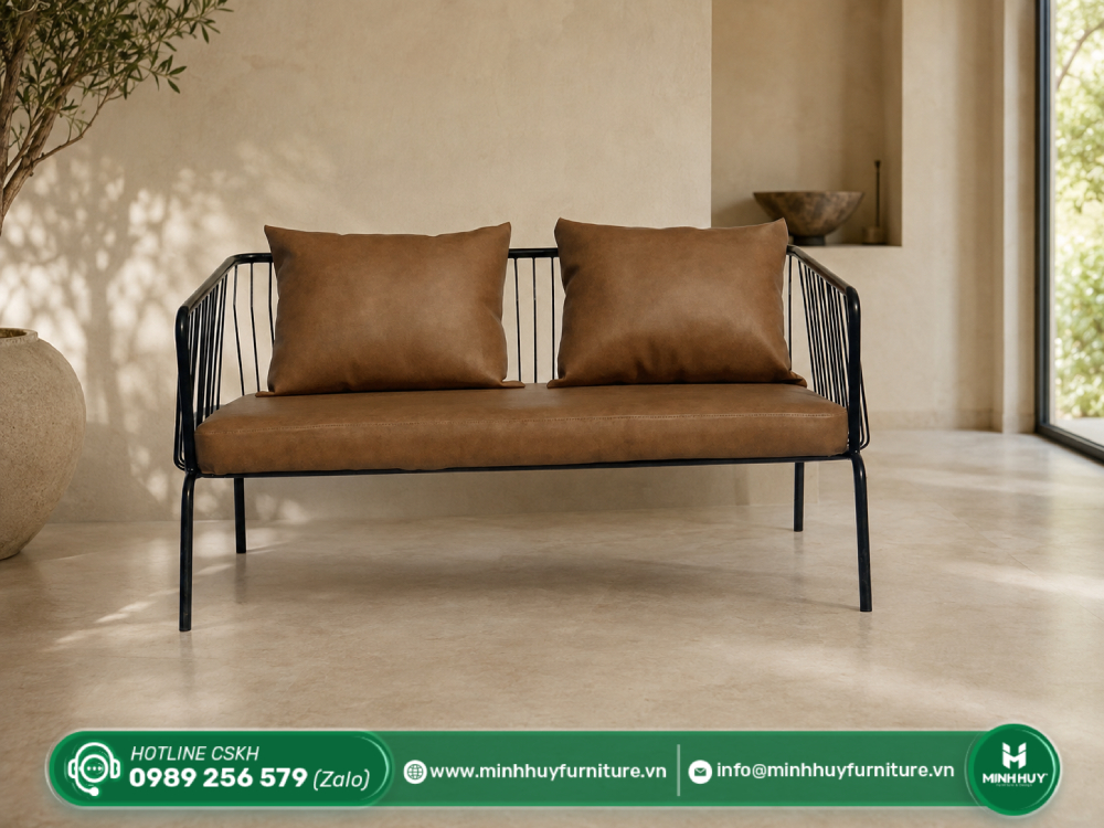 Đặc điểm sản phẩm Ghế Sofa Cafe Băng Khung Nan Sắt Nệm Da Kèm Gối MH222