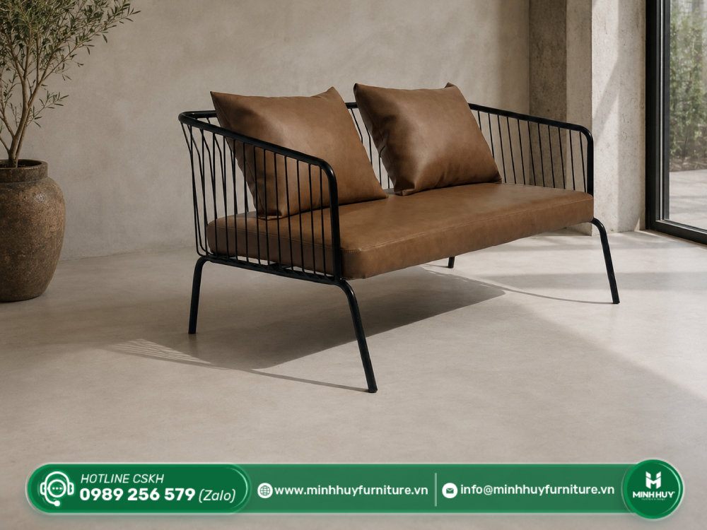 Cách vệ sinh Ghế Sofa Cafe Băng Khung Nan Sắt Nệm Da Kèm Gối MH222