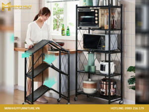 Giá kệ gỗ khung sắt 5 tầng có bánh xe