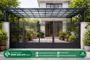 khung sắt bảo vệ sân trước