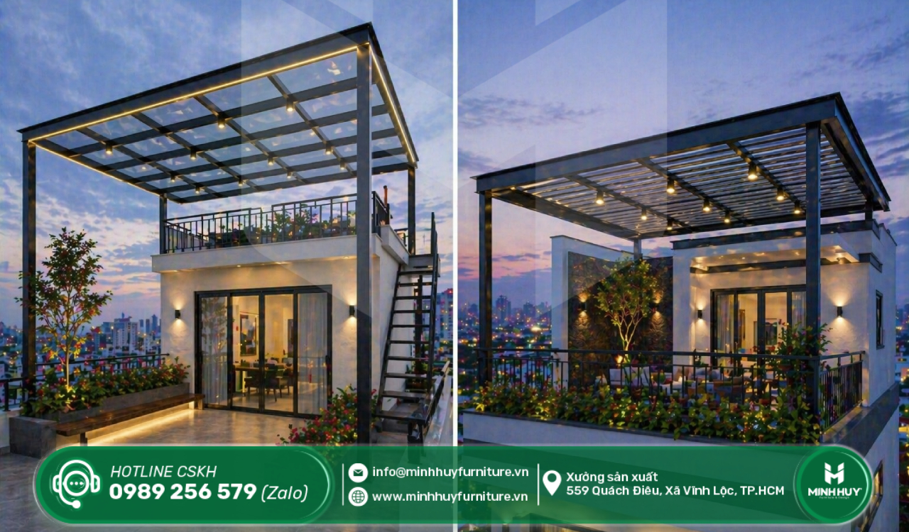 làm khung sắt mái che sân thượng củ chi tphcm