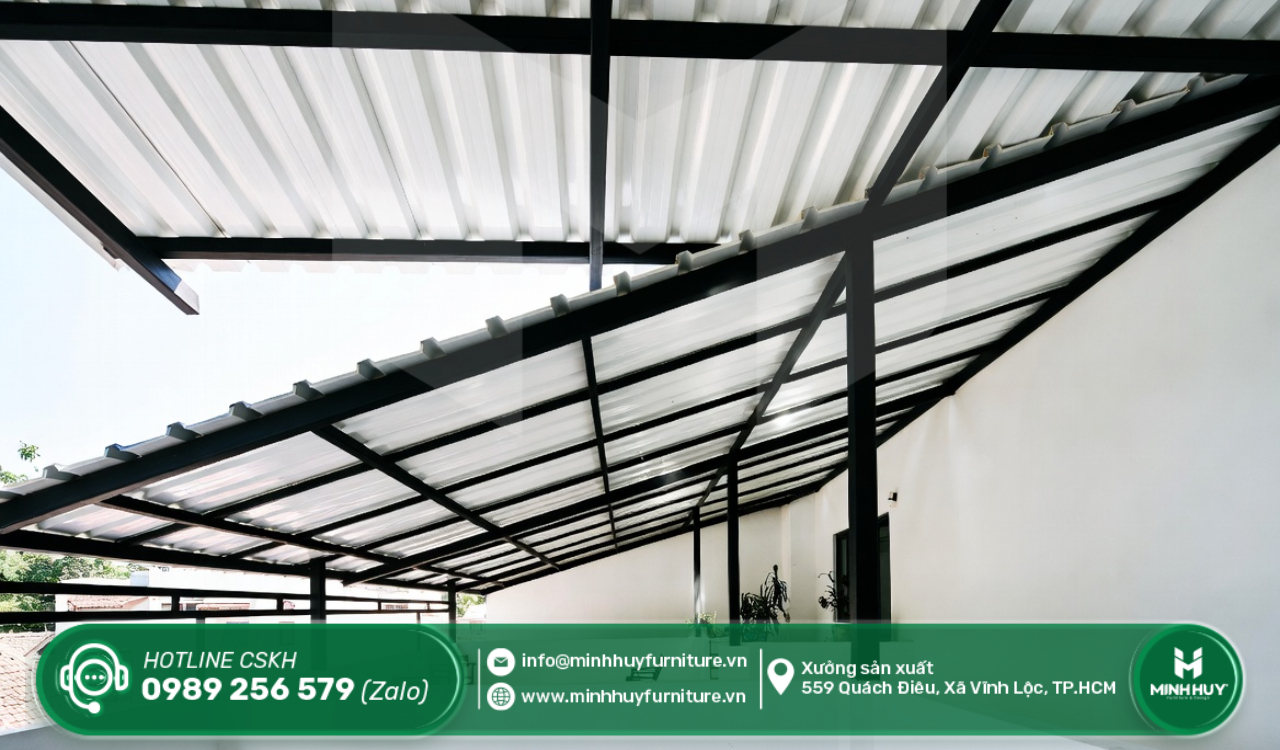 làm khung sắt mái che sân thượng quận 4 tphcm