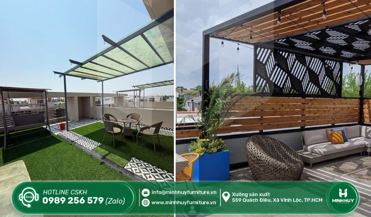 làm khung sắt mái che sân thượng quận 7 tphcm