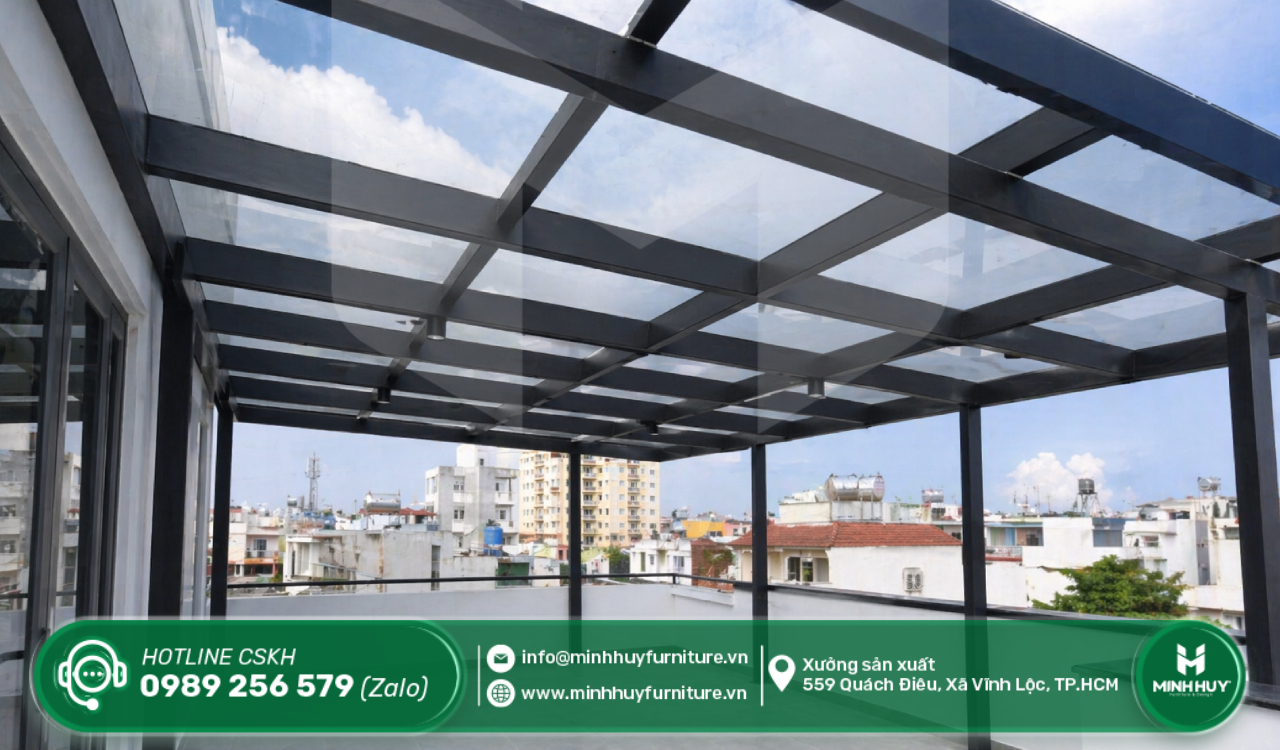 làm khung sắt mái che sân thượng quận gò vấp tphcm