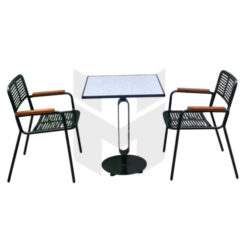 Bộ Bàn Vuông Terrazzo Và 2 Ghế Cafe Sắt Đen Tay Gỗ MHBBG005
