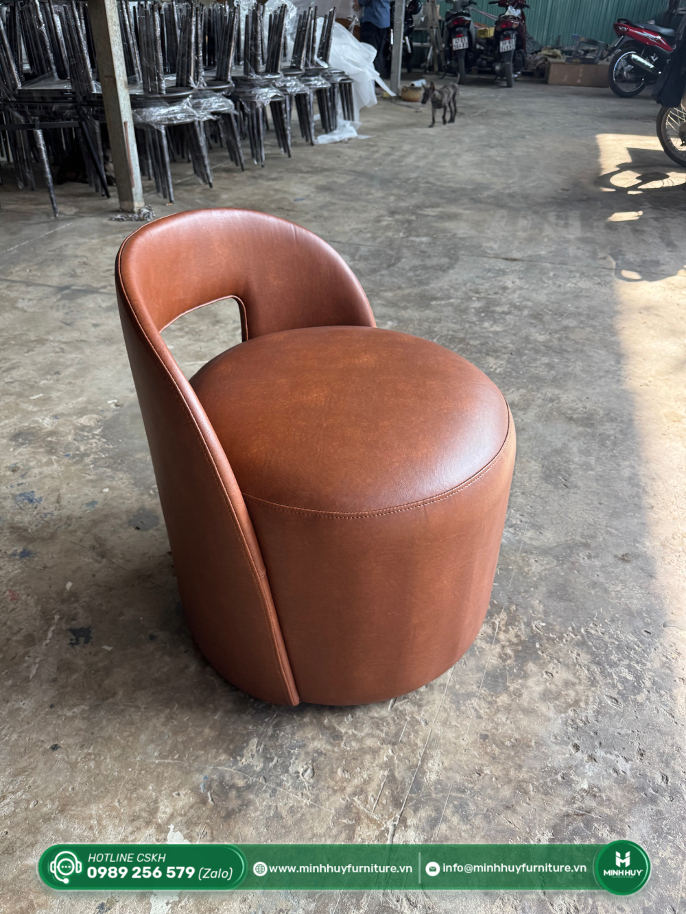 Ghế Đôn Tròn Da Có Tựa Lưng MH209 - Ảnh 4