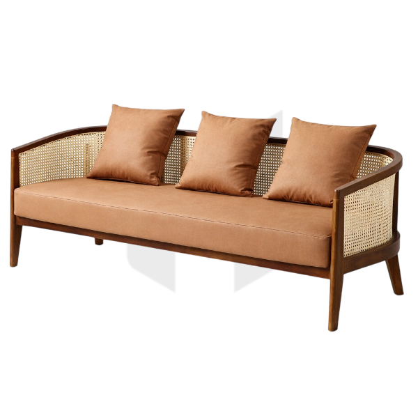 Ghế Sofa Băng Harvey Gỗ Lưới Mây Bọc Vải MHSF049