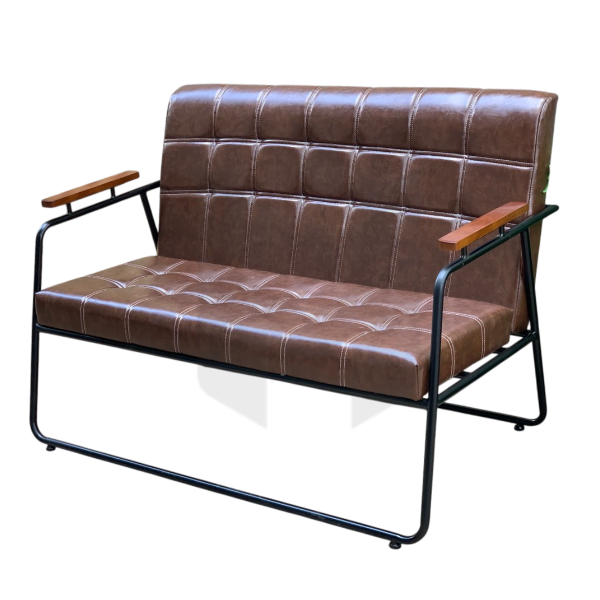 Ghế Sofa Băng Nệm Da Ô Vuông Tay Gỗ Khung Sắt MHSF028