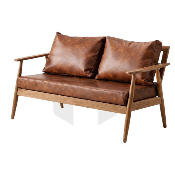 Ghế Sofa Đôi Nệm Da Si Chân Tiện Gỗ Cao Su MHSF079