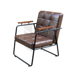 Ghế Sofa Đơn Nệm Da Ô Vuông Tay Gỗ Khung Sắt MHSF027