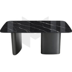Bàn Ăn Chữ Nhật Bo Góc Chân Bản Thép Uốn Lệch Nghệ Thuật MHBA018