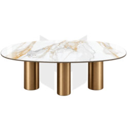 Bàn Ăn Hình Oval Mặt Đá Chân Trụ Tròn MHBA058