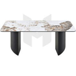 Bàn Ăn Mặt Đá Ceramic Bóng Chân Bản Thuyền Bo Viền MHBA009