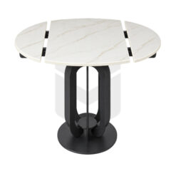 Bàn Ăn Thông Minh Tròn Xoay Mở Rộng Mặt Đá Chân Sắt Uốn Oval MHBA068