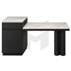 Bàn Đảo Bếp Kết Hợp Bàn Ăn Mặt Đá Chân Trụ Dập Sóng Bo Cong MHBA065