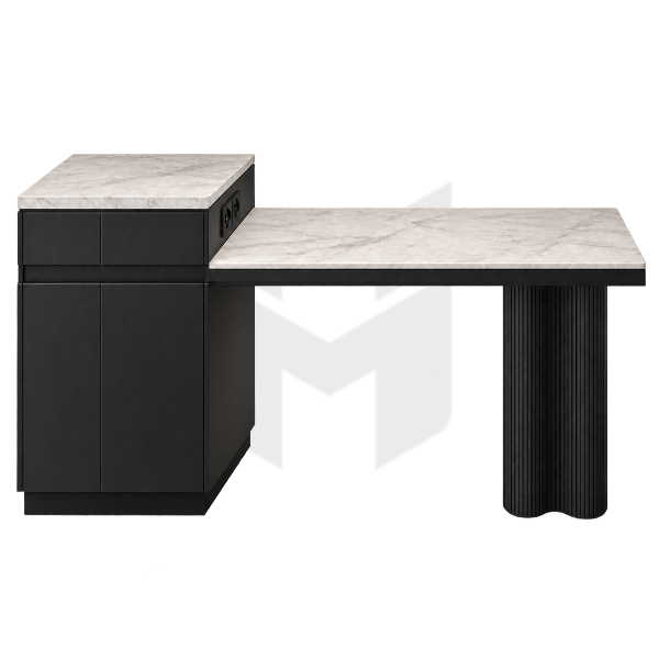 Bàn Đảo Bếp Kết Hợp Bàn Ăn Mặt Đá Chân Trụ Dập Sóng Bo Cong MHBA065