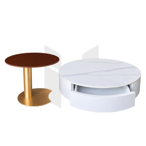 Bàn Trà Đôi Tròn Có Hộc Kéo Bệt Kèm Side Table MHB120