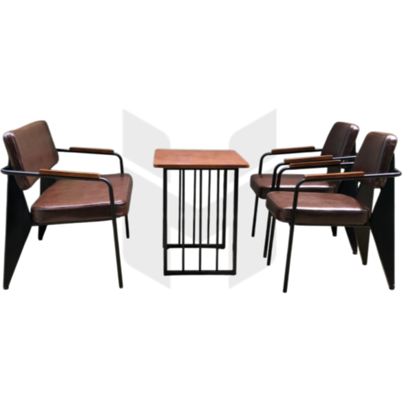 Bộ Bàn Ghế Cafe Khung Sắt Bọc Da Tay Ốp Gỗ MHBBG006