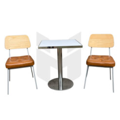 Bộ Bàn Ghế Cafe Mặt Vuông Chân Trụ Inox MHBBG002