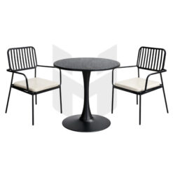 Bộ Bàn Ghế Cafe Sắt Nan Dọc Nệm Da Kèm Bàn Tulip Đục Lỗ MHBBG052