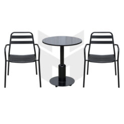 Bộ Bàn Ghế Sắt Cafe Ngoài Trời Dập Sọc Chân Côn MHBBG028