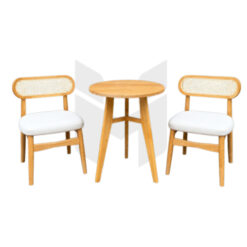 Bộ Bàn Tròn Gỗ Kèm Ghế Tựa Mây Mắt Cáo Phong Cách Indochine MHBBG095