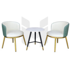 Bộ Bàn Tròn Mặt Đá Kèm Ghế Armchair Bọc Da Chân Xi Mạ MHBBG096