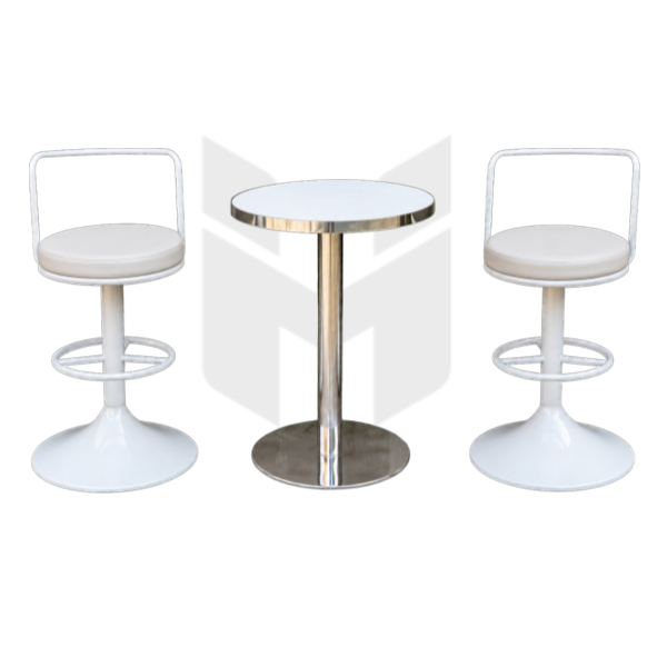 Bộ Bàn Tròn Trụ Inox Kèm Ghế Bar Xoay MHBBG093