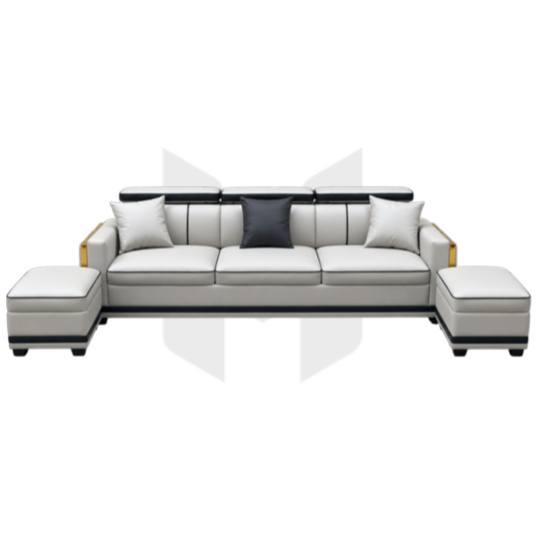 Bộ Sofa Băng 3 Chỗ Bọc Da Phối Viền Chân Cận Sàn MHBSF012
