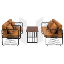 Bộ Sofa Cafe Khung Sắt Đan Dây Phối Bàn Vuông Sọc MHBBG033
