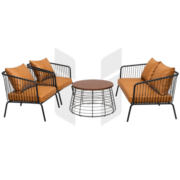 Bộ Sofa Cafe Nan Sắt Dọc Phối Bàn Lồng Chim Chân Lưới MHBBG039