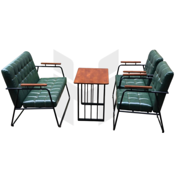 Bộ Sofa Nệm Da Ô Vuông Tay Gỗ Khung Sắt MHBSF004