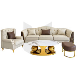 Bộ Sofa Tân Cổ Điển Bọc Da Phối Viền Rút Khuy Mặt Lưng Kèm Đôn Rời MHBSF019
