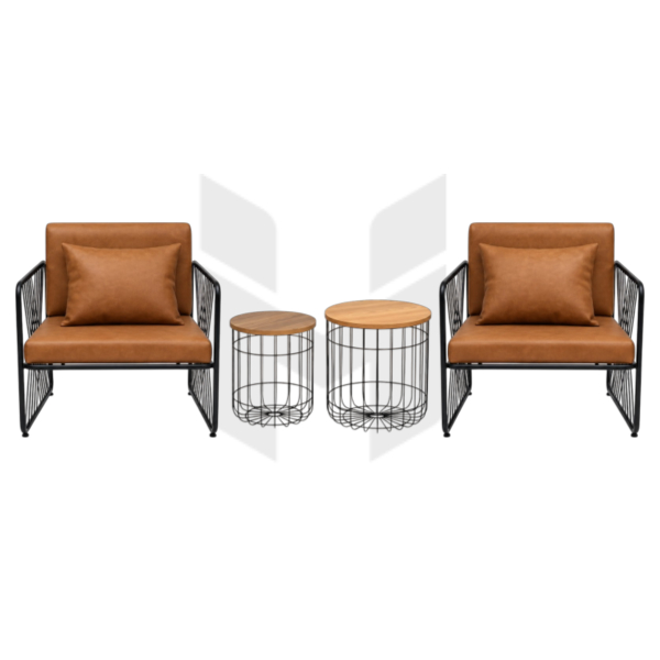 Combo Sofa Đơn Khung Sắt Đan Kết Hợp Cặp Bàn Trà Đôi Tròn MHBBG036