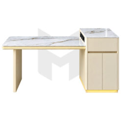 Đảo Bếp Bàn Ăn Thông Minh Mặt Đá Tích Hợp Tủ Phụ Dáng Chữ L Có Đèn LED MHBA053