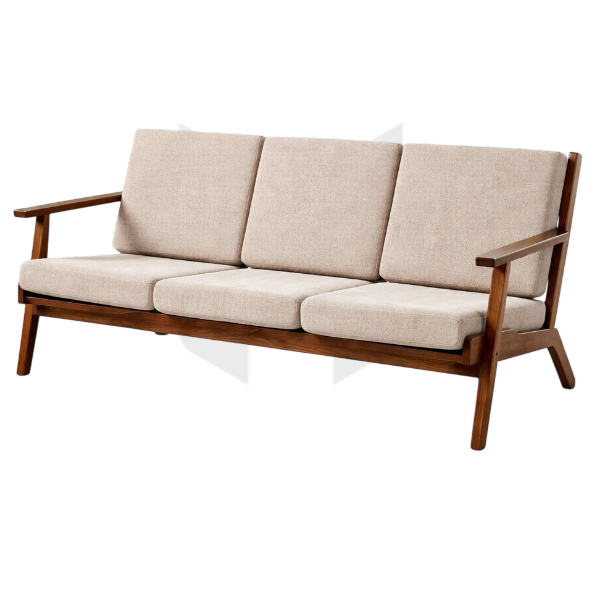Ghế Sofa Băng 3 Chỗ Khung Gỗ Nệm Vải Phong Cách Mid-Century MHSF084