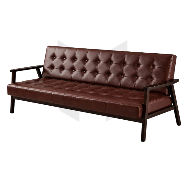 Ghế Sofa Băng Bọc Da Chần Nút Khung Sắt Tay Gỗ MHSF087