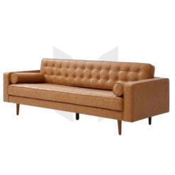 Ghế Sofa Băng Bọc Da Si Chần Nút Kèm Gối Ống Chân Gỗ MHSF095