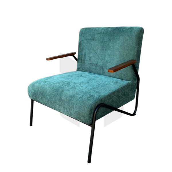 Ghế Sofa Đơn Chân Sắt Uốn Tay Vịn Gỗ Bo Góc MHSF195