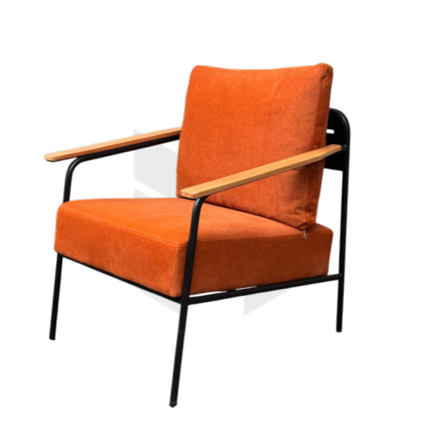 Ghế Sofa Đơn Nệm Vải Khung Sắt Ốp Tay Gỗ MHSF194